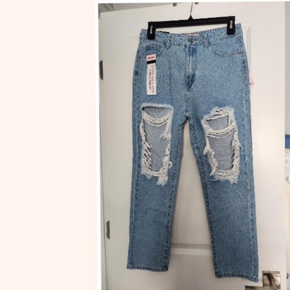 CRYSTAL ROCK Ripped Straight Leg Jeans SIZE 11